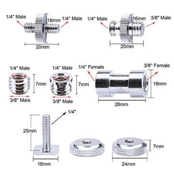 SUNMNS 27 Pieces 1/4 Inch and 3/8 Inch Converter Female Male Threaded Screws Adapter Mount Set for C...