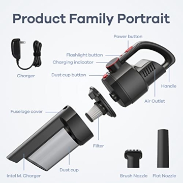 Compact Cordless Car Vacuum with LED Light and Quick Charge