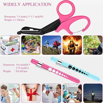 GRICARE 3-Pack Trauma Shears and Pen Light for Nurses, Medical Penlights with Pupil Gauge, Medical Bandage Scissors with Carabiner-7.5" Surgical Scissors
