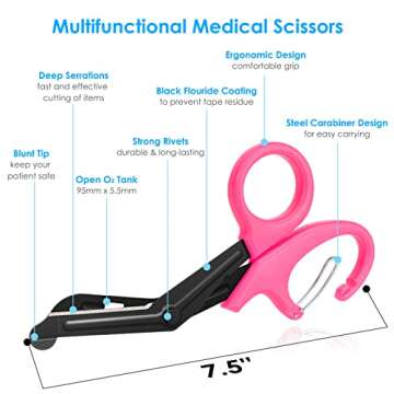 GRICARE 3-Pack Trauma Shears and Pen Light for Nurses, Medical Penlights with Pupil Gauge, Medical Bandage Scissors with Carabiner-7.5" Surgical Scissors