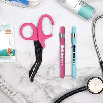 GRICARE 3-Pack Trauma Shears and Pen Light for Nurses, Medical Penlights with Pupil Gauge, Medical Bandage Scissors with Carabiner-7.5" Surgical Scissors