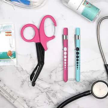 GRICARE 3-Pack Trauma Shears and Pen Light for Nurses, Medical Penlights with Pupil Gauge, Medical Bandage Scissors with Carabiner-7.5" Surgical Scissors
