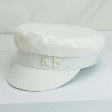 THEPOS Women RB Letter Militray Hat Fashion Streetwear Navy Hat Adjustable Flat Top Newsboy Caps Casual Visor Hats (Color : Black, Size : One Size)