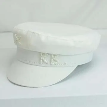 THEPOS Women RB Letter Militray Hat Fashion Streetwear Navy Hat Adjustable Flat Top Newsboy Caps Casual Visor Hats (Color : Black, Size : One Size)