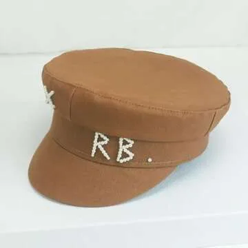 THEPOS Women RB Letter Militray Hat Fashion Streetwear Navy Hat Adjustable Flat Top Newsboy Caps Casual Visor Hats (Color : Black, Size : One Size)