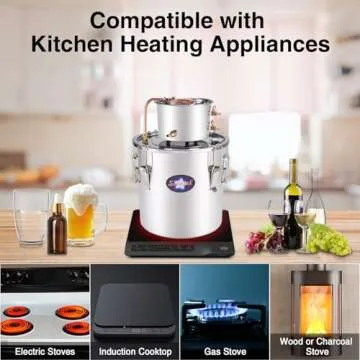 Seeutek Alcohol Still 5Gal 18L Stainless Steel Water Alcohol Distiller Kit Spirits Boiler Copper Tube Ethanol Still Build-In Thermometer for Home Brewing and DIY Whisky Wine Brandy Making