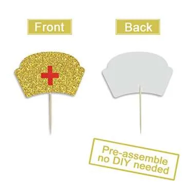 Nursing Cupcake Toppers - Nurse Graduation Cupcake Toppers - Medical RN BSN Nurse Week Themed Party Supplies - Nursing Cupcake Decorations - Gold Glitter, 36PCS