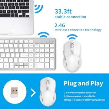 Wireless Keyboard Mouse Combo - Rechargeable, Quiet, Compact Design with Number Pad, 2.4 GHz USB Receiver, Slim Keyboard and Ergonomic Mouse Set for Windows Computer Desktop PC Laptop -Silver White