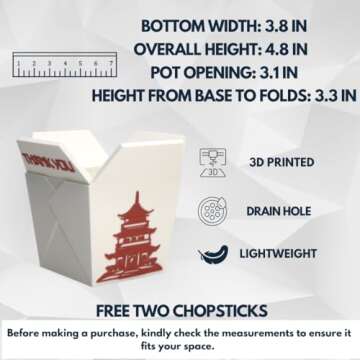 Plant Pot for Indoor Plants, Chinese Take out box white whit two chopsticks (free) 3D Printed -Plast...