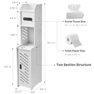 Doxo White Toilet Paper Holder Stand, Slim Bathroom Organizers and Storage Cabinet for Small Space (...