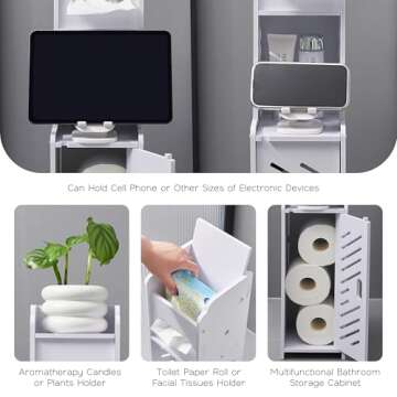 Doxo White Toilet Paper Holder Stand, Slim Bathroom Organizers and Storage Cabinet for Small Space (White)