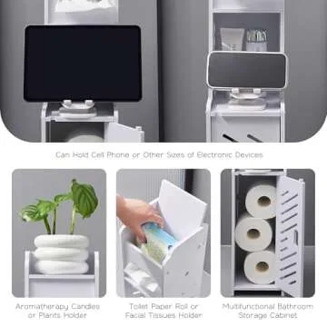 Doxo White Toilet Paper Holder Stand, Slim Bathroom Organizers and Storage Cabinet for Small Space (White)