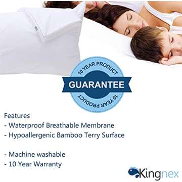 Kingnex Feather Proof Pillow Protectors King Size with Zipper Set of 2-100% Waterproof - Down Proof Terry Surface