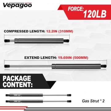 Vepagoo C1608055 Gas Struts 20 Inch 120lb/534N Shock Spring Lift Support for RV Bed Heavy Lid Truck ...