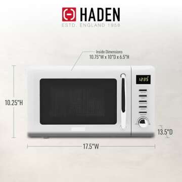 Haden 0.7 Cubic Foot Compact Countertop Microwave Oven, 700 Watt Small Microwave with 5 Power Levels & Express Functions, Ivory & Chrome