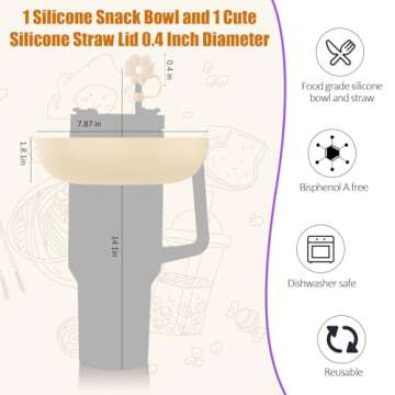 ieesspd For Stanley Cup 40 oz Snack Bowl, Compatible with Stanley Cup 40 oz Insulated Snack Tray with Handle, Stanley Accessories, Silicone (milky white)