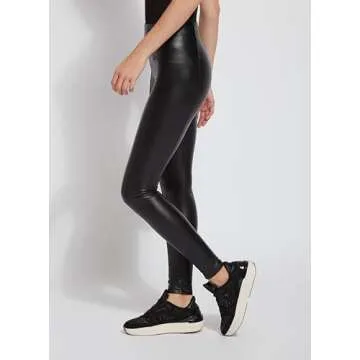 LYSSE Women's High-Waist Vegan Leather Leggings, Black, Large