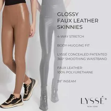 LYSSE Women's High-Waist Vegan Leather Leggings, Black, Large