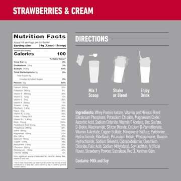 Isopure Zero Carb 100% Pure Whey Isolate Protein Powder, Lactose Free, Gluten Free, With Vitamins, Strawberries & Cream, 25g Protein Per Serving, 3 Lbs, 44 Servings