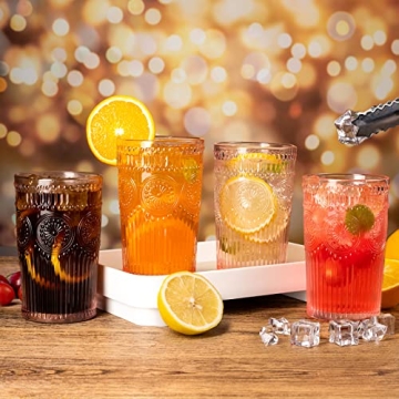 Megarate Vintage Glassware - 12 OZ Pink Embossed Set