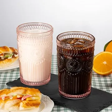 Megarate Vintage Glassware - 12 OZ Pink Embossed Set