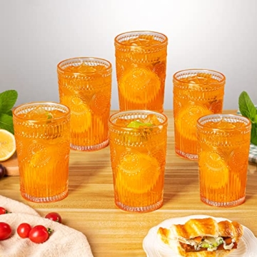 Megarate Vintage Glassware - 12 OZ Pink Embossed Set