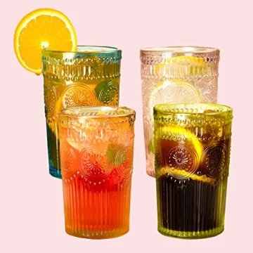 Megarate Vintage Glassware - 12 OZ Pink Embossed Set