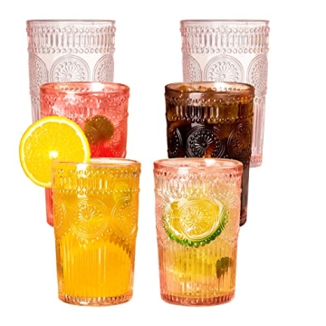 Megarate Vintage Glassware - 12 OZ Pink Embossed Set