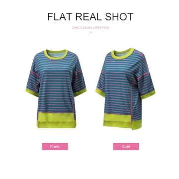 SHEWIN Womens T Shirts Crewneck Short Sleeve Sweatshirt Knitted Top Loose Color Block Summer Shirt Blouses Dressy Casual Spring Tops for Women Trendy Purple Stripe S