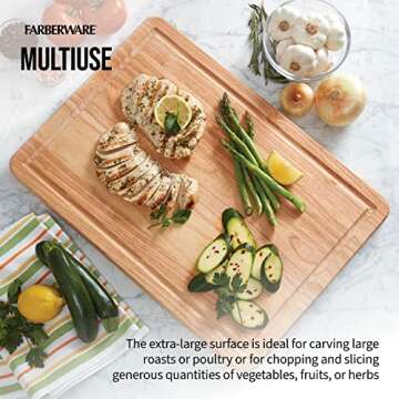 Farberware Extra-Large Cutting Board with Perimeter Juice Trench, Reversible Chopping Board for Kitc...