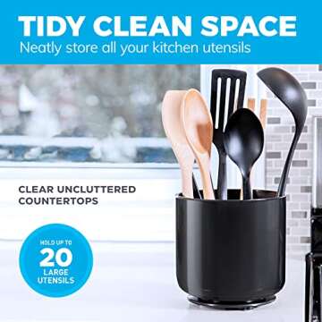Extra Large and Sturdy Rotating Black Utensil Holder Caddy with No-Tip Weighted Base, and Gripped Insert | Rust Proof and Dishwasher Safe Kitchen Utensils Holder and Cutlery Holder