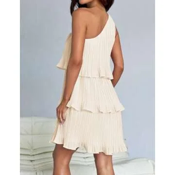 ZESICA Boho One Shoulder Sleeveless Summer Mini Dress