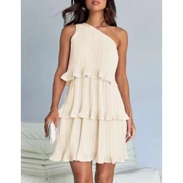 ZESICA Boho One Shoulder Sleeveless Summer Mini Dress