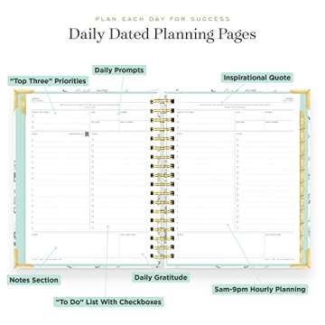 Day Designer 2022-2023 Academic Year Daily Monthly Planner, July - June, 9" x 9.75" Overall, White Marble Hardcover, Spiral Bound