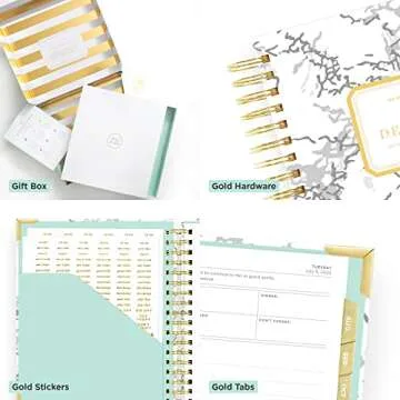 Day Designer 2022-2023 Academic Year Daily Monthly Planner, July - June, 9" x 9.75" Overall, White Marble Hardcover, Spiral Bound