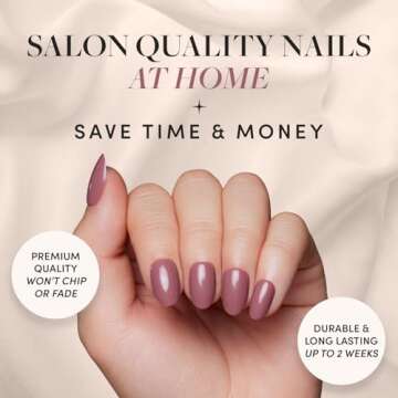 Glamnetic Press On Nails - Fall Mauve | Opaque Muted Blush Mauve Short Oval False Nails, Reusable St...