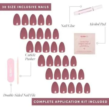 Glamnetic Press On Nails - Fall Mauve | Opaque Muted Blush Mauve Short Oval False Nails, Reusable Stick On Fake Nails with Glue | Salon Quality | 15 Sizes - 30 Nail Kit
