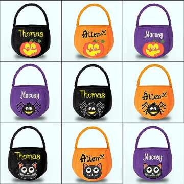 Personalized Halloween Basket with Name Custom Halloween Trick or Treat Bucket Bag Customized Candy Baskets Gift for Kids Boys Girls Purple