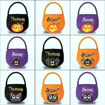 Personalized Halloween Basket with Name Custom Halloween Trick or Treat Bucket Bag Customized Candy Baskets Gift for Kids Boys Girls Purple