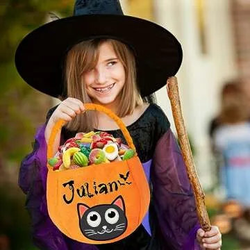 Personalized Halloween Basket with Name Custom Halloween Trick or Treat Bucket Bag Customized Candy Baskets Gift for Kids Boys Girls Purple