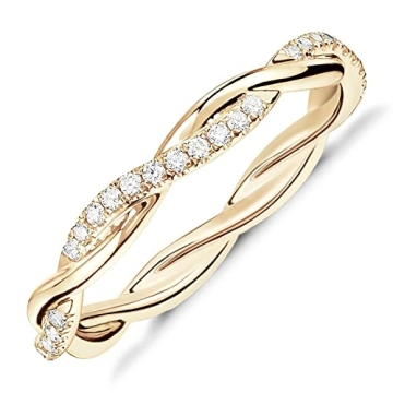 PAVOI 14K Gold Plated Cubic Zirconia Twisted Rope Eternity Band Yellow Gold for Women Size 8