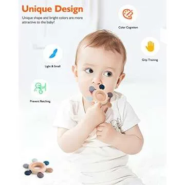 akolik Teething Toys for Babies, Baby Teethers Toy Teething Ring Silicon, Grasping Teething Toy, BPA Free Teething Nursing Accessories for 3+ Months Boy, Girl Toddlers