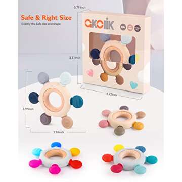 akolik Teething Toys for Babies, Baby Teethers Toy Teething Ring Silicon, Grasping Teething Toy, BPA Free Teething Nursing Accessories for 3+ Months Boy, Girl Toddlers