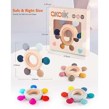 akolik Teething Toys for Babies, Baby Teethers Toy Teething Ring Silicon, Grasping Teething Toy, BPA Free Teething Nursing Accessories for 3+ Months Boy, Girl Toddlers