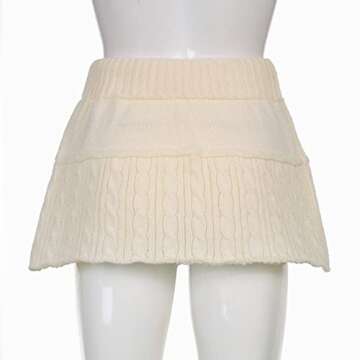 YONGHS Womens Y2K Vintage Knitted Low Waist Skirt Lace-Up A-line Ruffles Micro Skirt Kawaii Bottoms Ivory Small