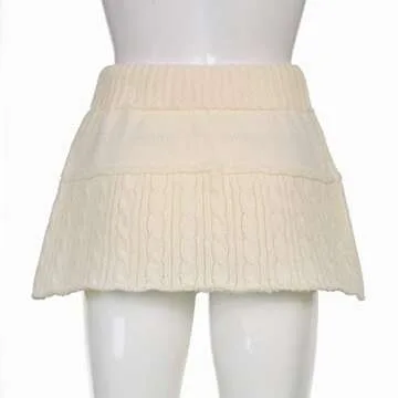 YONGHS Womens Y2K Vintage Knitted Low Waist Skirt Lace-Up A-line Ruffles Micro Skirt Kawaii Bottoms Ivory Small