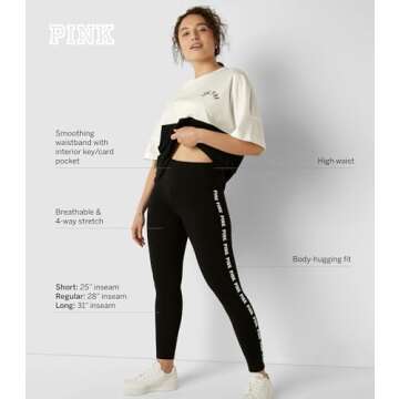 Victoria's Secret Pink Cotton High Waisted Leggings, Women's Leggings, Black (L)