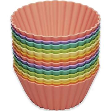 Silicone Baking Cups/Jumbo Size / 13 Reusable Nonstick Cupcake Liners/Premium Muffin Molds - Stand A...