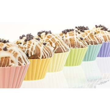 Silicone Baking Cups/Jumbo Size / 13 Reusable Nonstick Cupcake Liners/Premium Muffin Molds - Stand Alone Cupcake Holders - No BPA - Gift Set - 6 Designer Colors