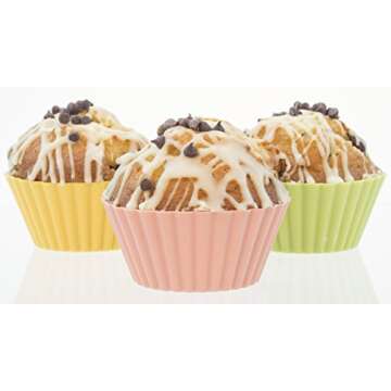 Silicone Baking Cups/Jumbo Size / 13 Reusable Nonstick Cupcake Liners/Premium Muffin Molds - Stand Alone Cupcake Holders - No BPA - Gift Set - 6 Designer Colors